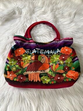 The Americas Hand-Embroidered Multicolor Guatemala Floral Toucan Tote Bag